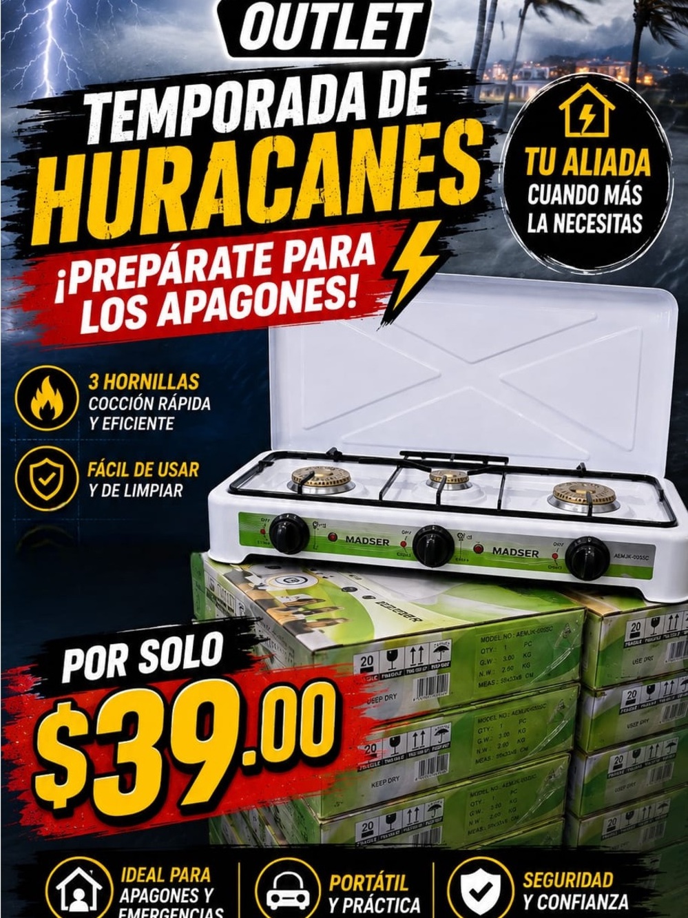 3-Burner Portable Gas Stove - White